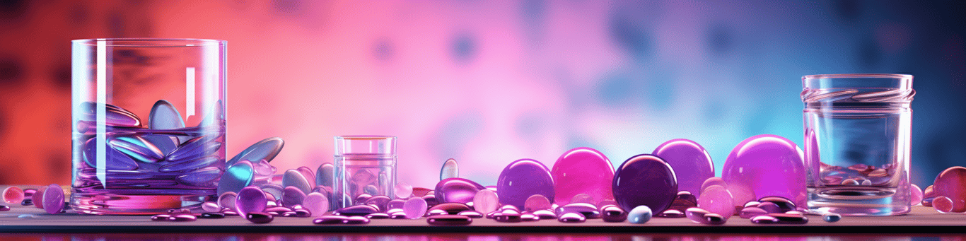 image of drug pills surrounding a glass of water symbolizing drug consumption