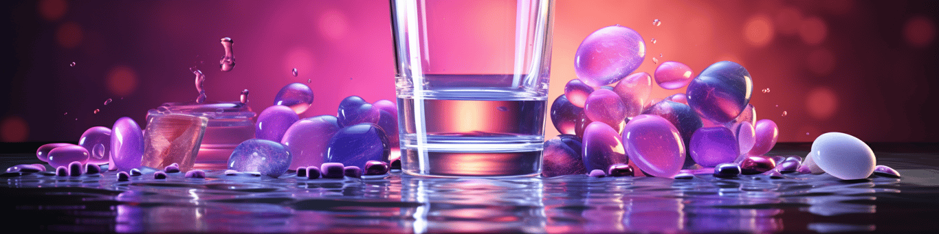 image of drug pills surrounding a glass of water symbolizing drug consumption