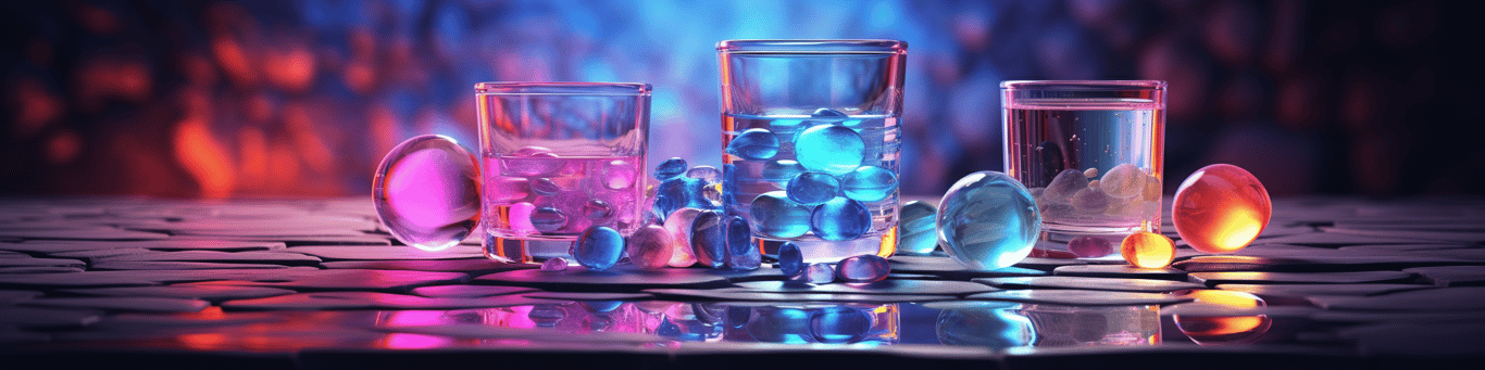 image of drug pills surrounding a glass of water symbolizing drug consumption