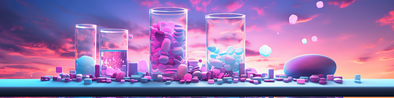 image of drug pills surrounding a glass of water symbolizing drug consumption