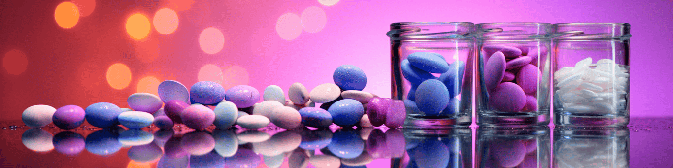 image of drug pills surrounding a glass of water symbolizing drug consumption