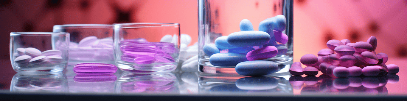 image of drug pills surrounding a glass of water symbolizing drug consumption