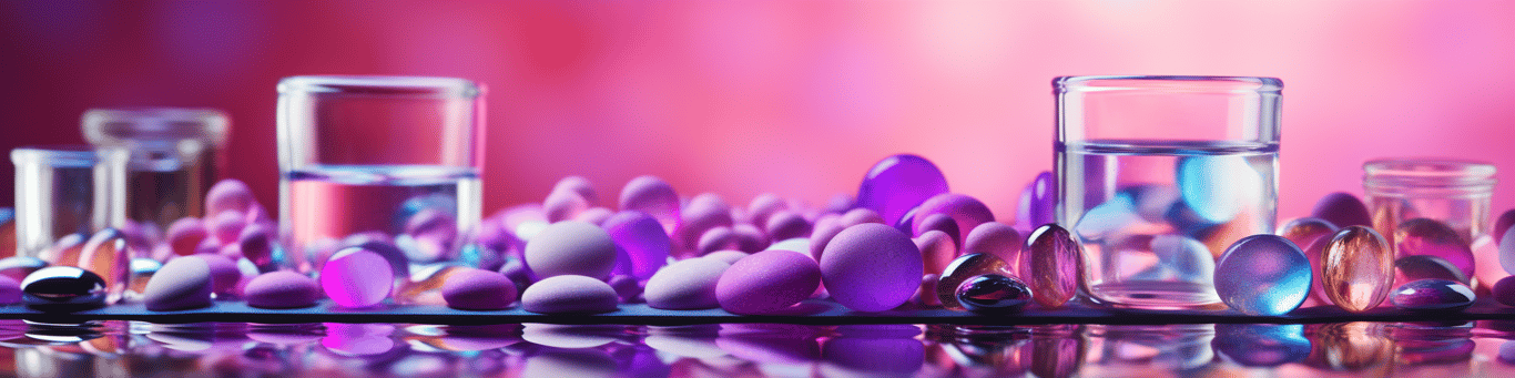 image of drug pills surrounding a glass of water symbolizing drug consumption