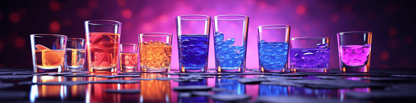 image of drug pills surrounding a glass of water symbolizing drug consumption