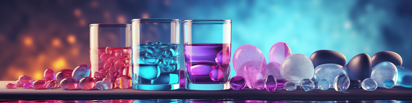 image of drug pills surrounding a glass of water symbolizing drug consumption