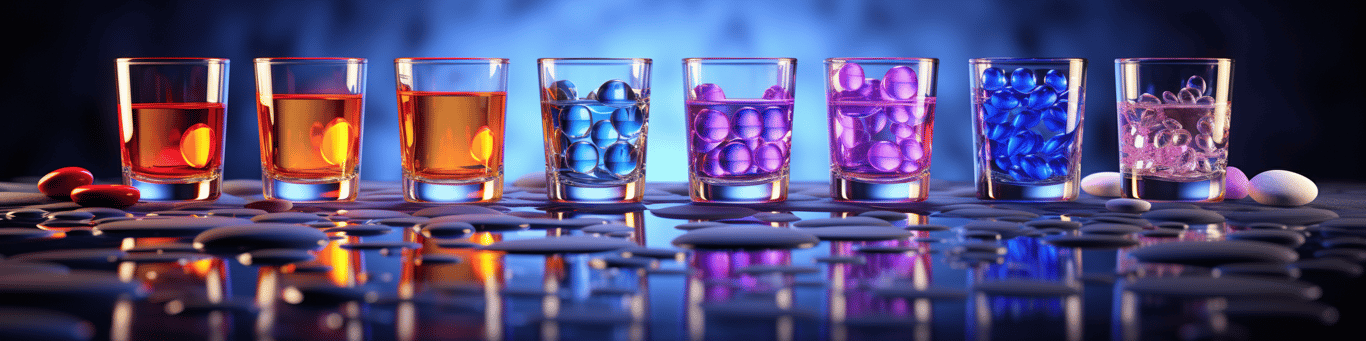 image of drug pills surrounding a glass of water symbolizing drug consumption