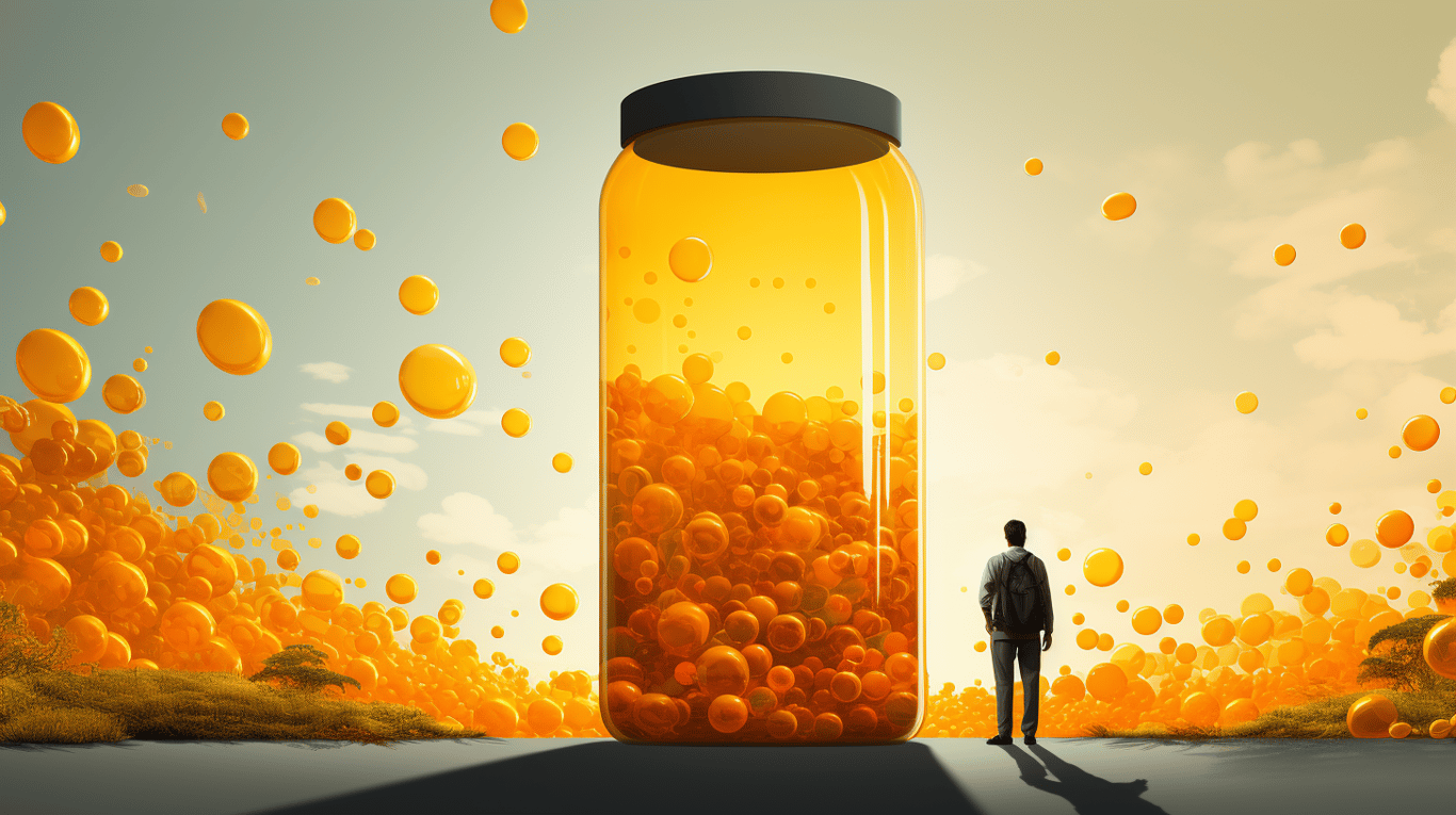 abstract image of a researcher studying a bottle of drug.