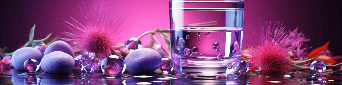 image of drug pills surrounding a glass of water symbolizing drug consumption