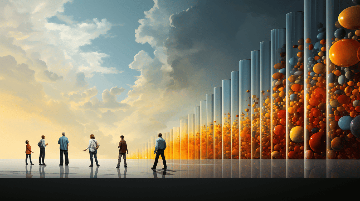 abstract image of a researcher studying a bottle of drug.