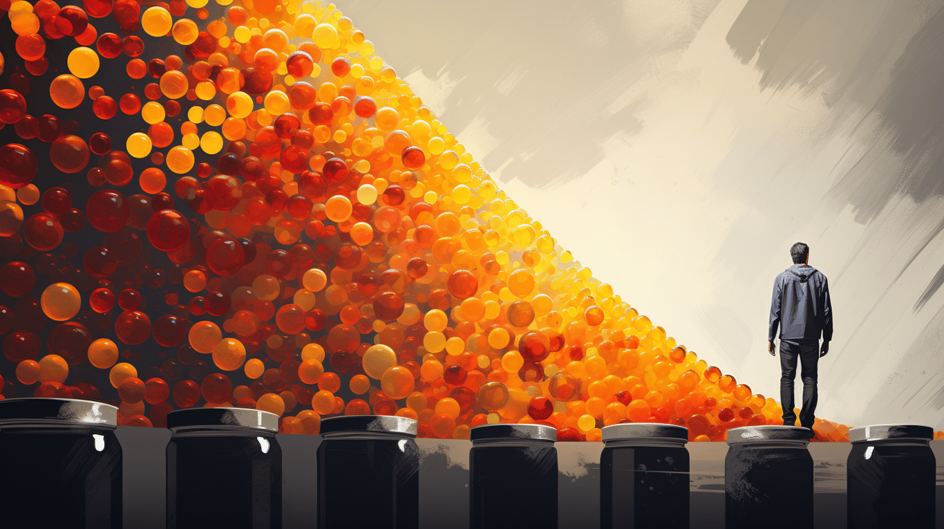 abstract image of a researcher studying a bottle of drug.