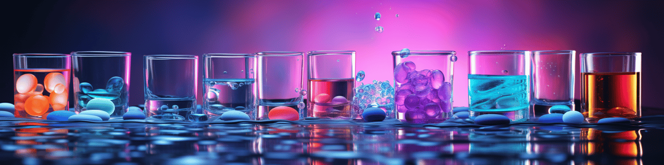 image of drug pills surrounding a glass of water symbolizing drug consumption