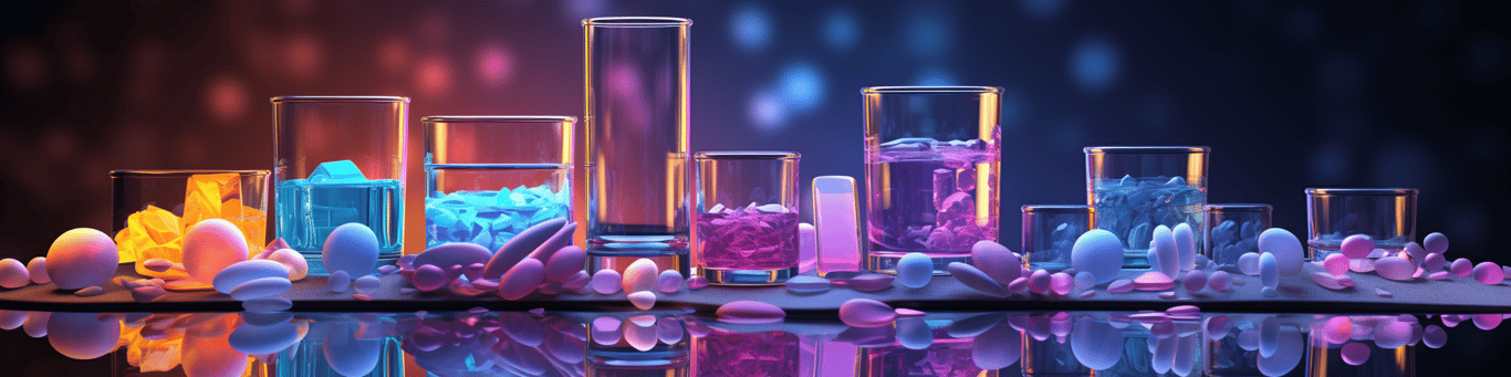 image of drug pills surrounding a glass of water symbolizing drug consumption