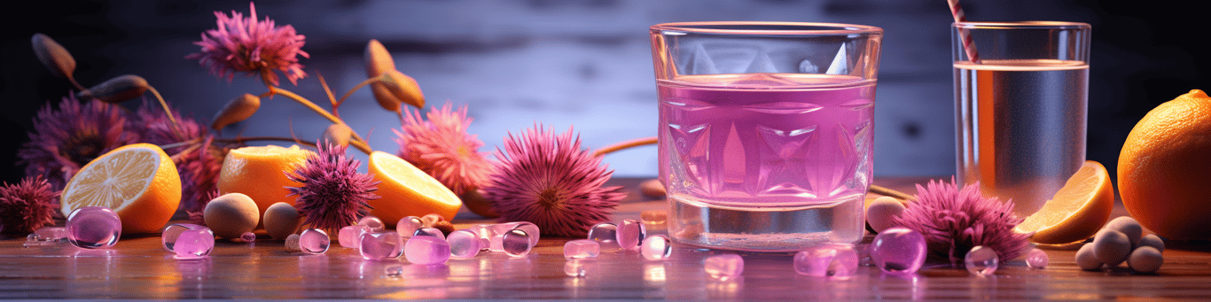 image of drug pills surrounding a glass of water symbolizing drug consumption
