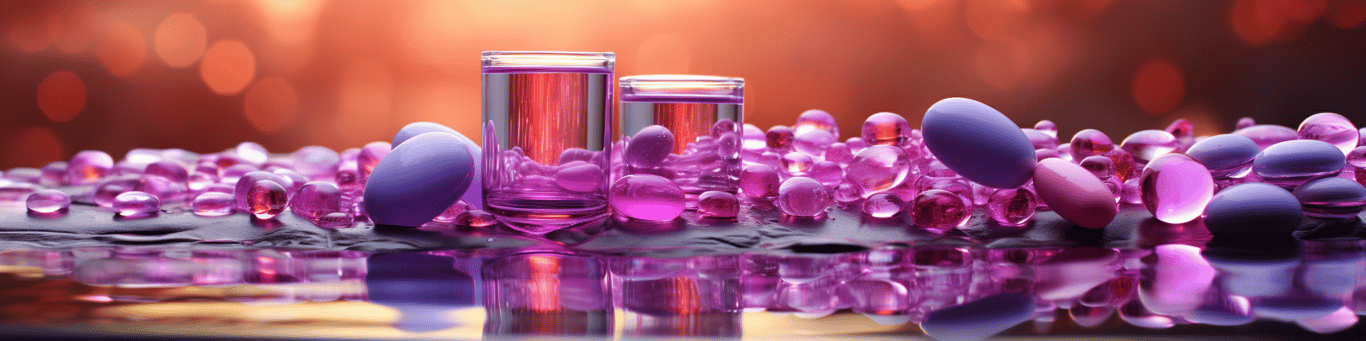 image of drug pills surrounding a glass of water symbolizing drug consumption