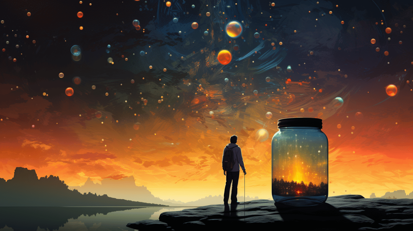 abstract image of a researcher studying a bottle of drug.