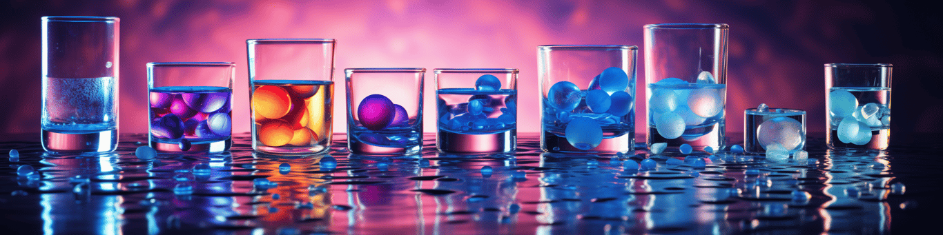 image of drug pills surrounding a glass of water symbolizing drug consumption
