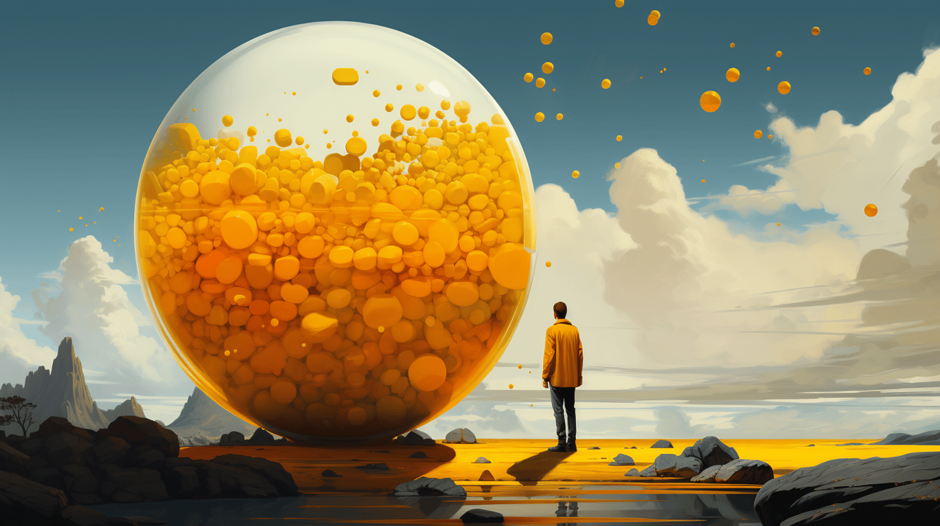 abstract image of a researcher studying a bottle of drug.