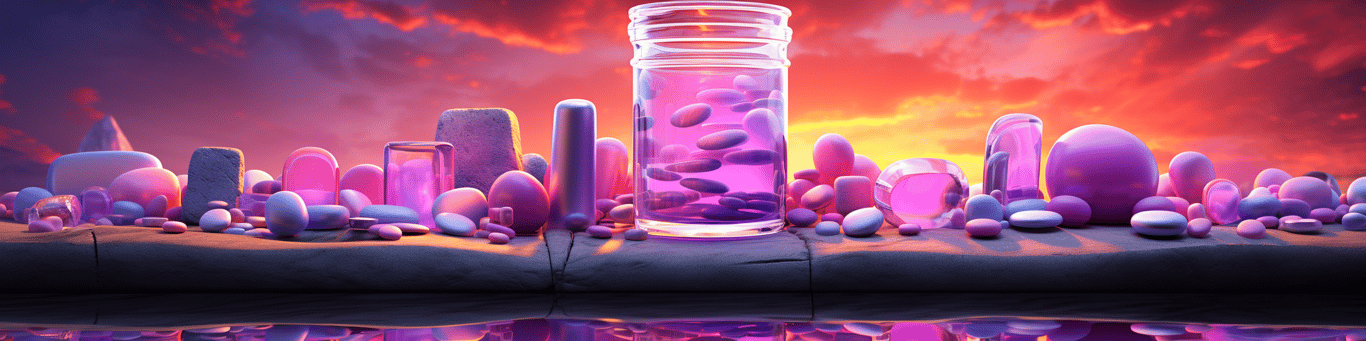 image of drug pills surrounding a glass of water symbolizing drug consumption