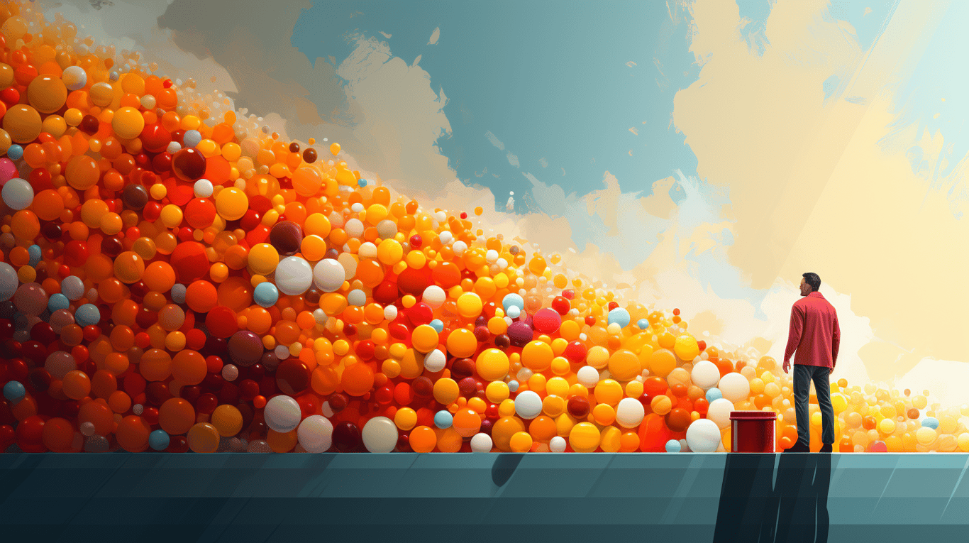 abstract image of a researcher studying a bottle of drug.