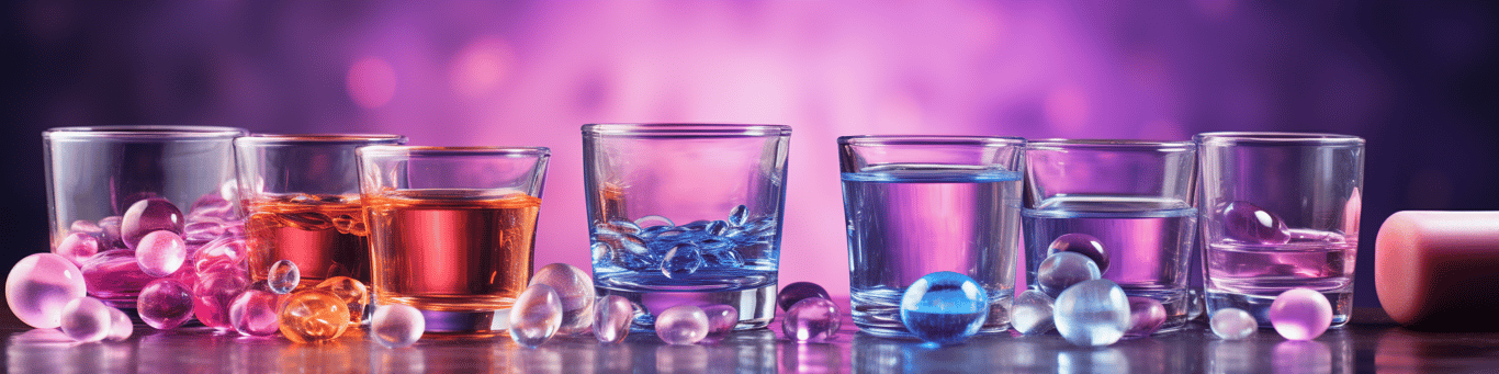 image of drug pills surrounding a glass of water symbolizing drug consumption
