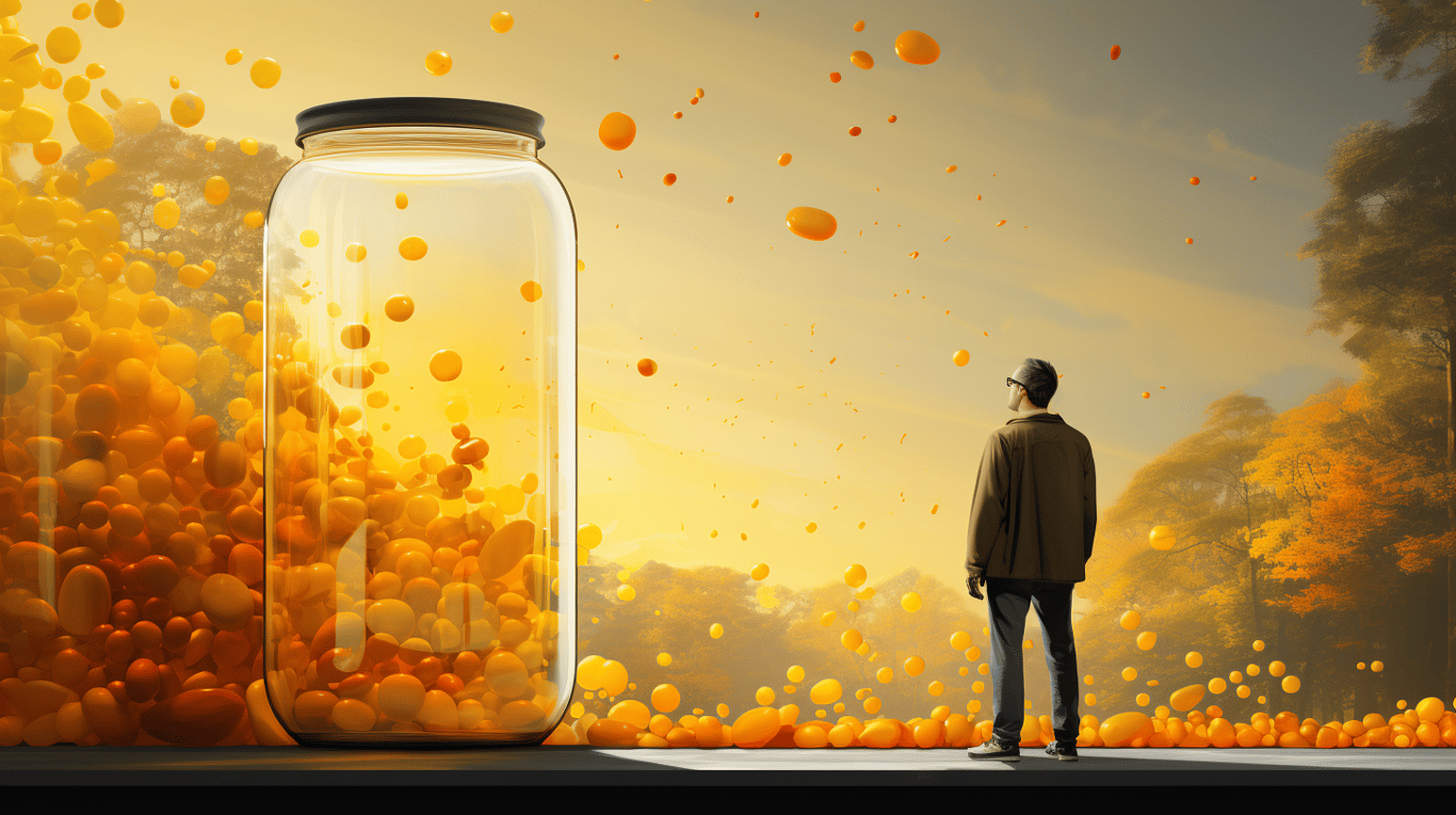 abstract image of a researcher studying a bottle of drug.