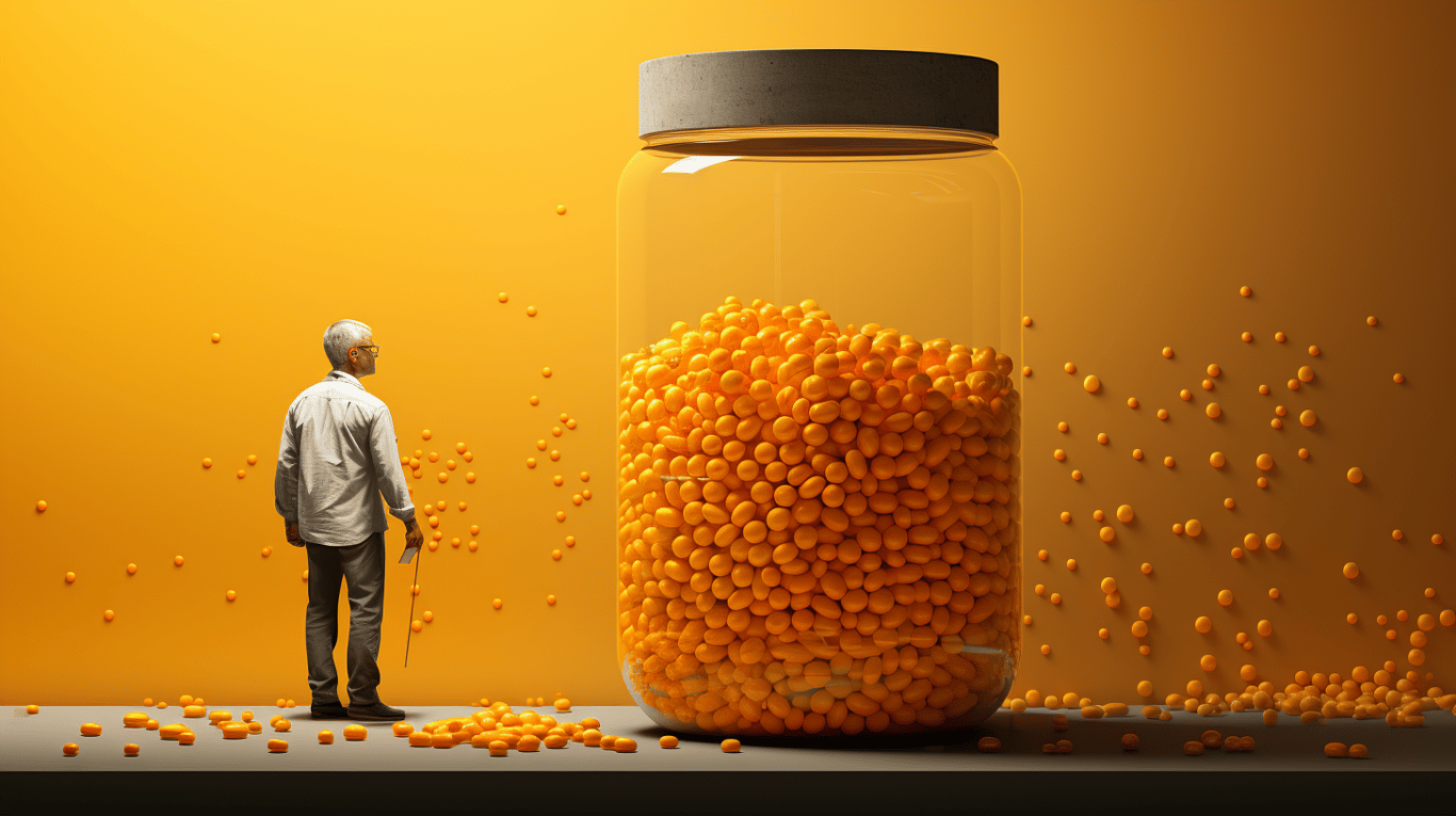 abstract image of a researcher studying a bottle of drug.