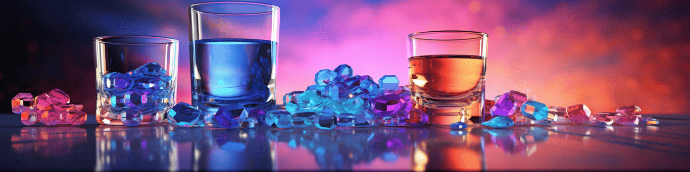 image of drug pills surrounding a glass of water symbolizing drug consumption