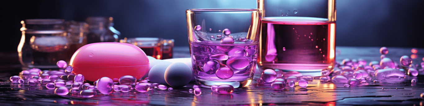 image of drug pills surrounding a glass of water symbolizing drug consumption