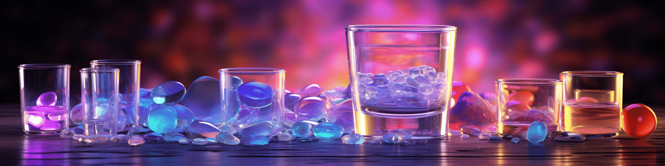 image of drug pills surrounding a glass of water symbolizing drug consumption