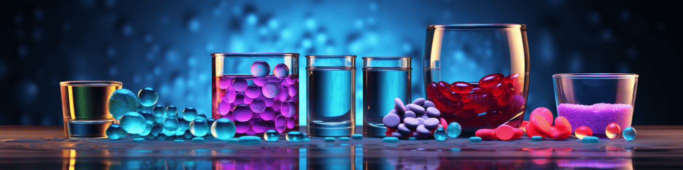 image of drug pills surrounding a glass of water symbolizing drug consumption
