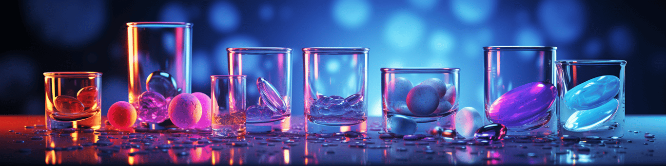 image of drug pills surrounding a glass of water symbolizing drug consumption