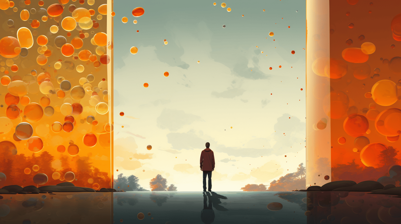 abstract image of a researcher studying a bottle of drug.