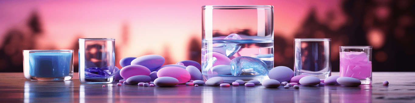 image of drug pills surrounding a glass of water symbolizing drug consumption