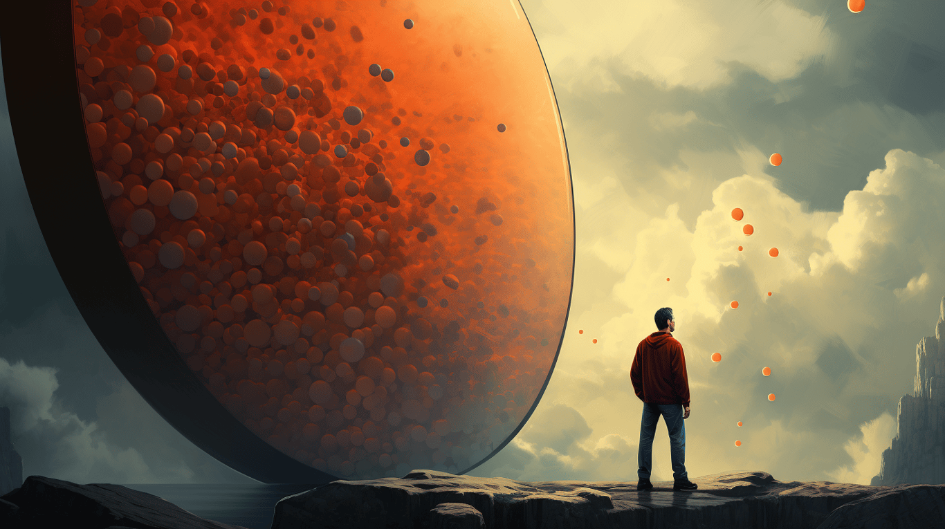 abstract image of a researcher studying a bottle of drug.