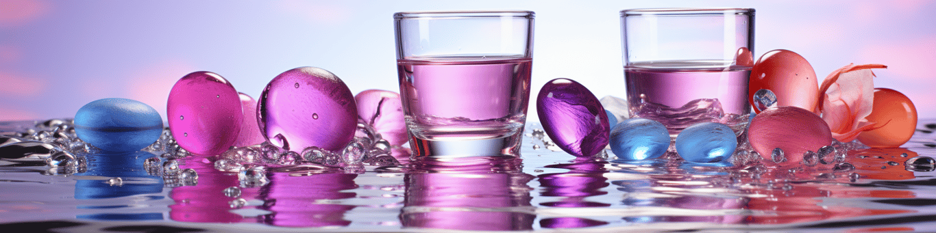 image of drug pills surrounding a glass of water symbolizing drug consumption
