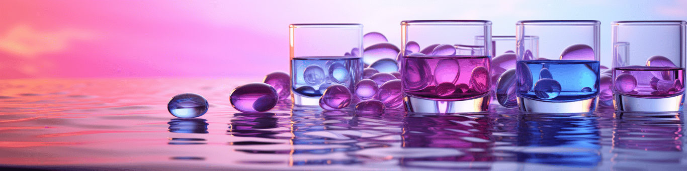 image of drug pills surrounding a glass of water symbolizing drug consumption