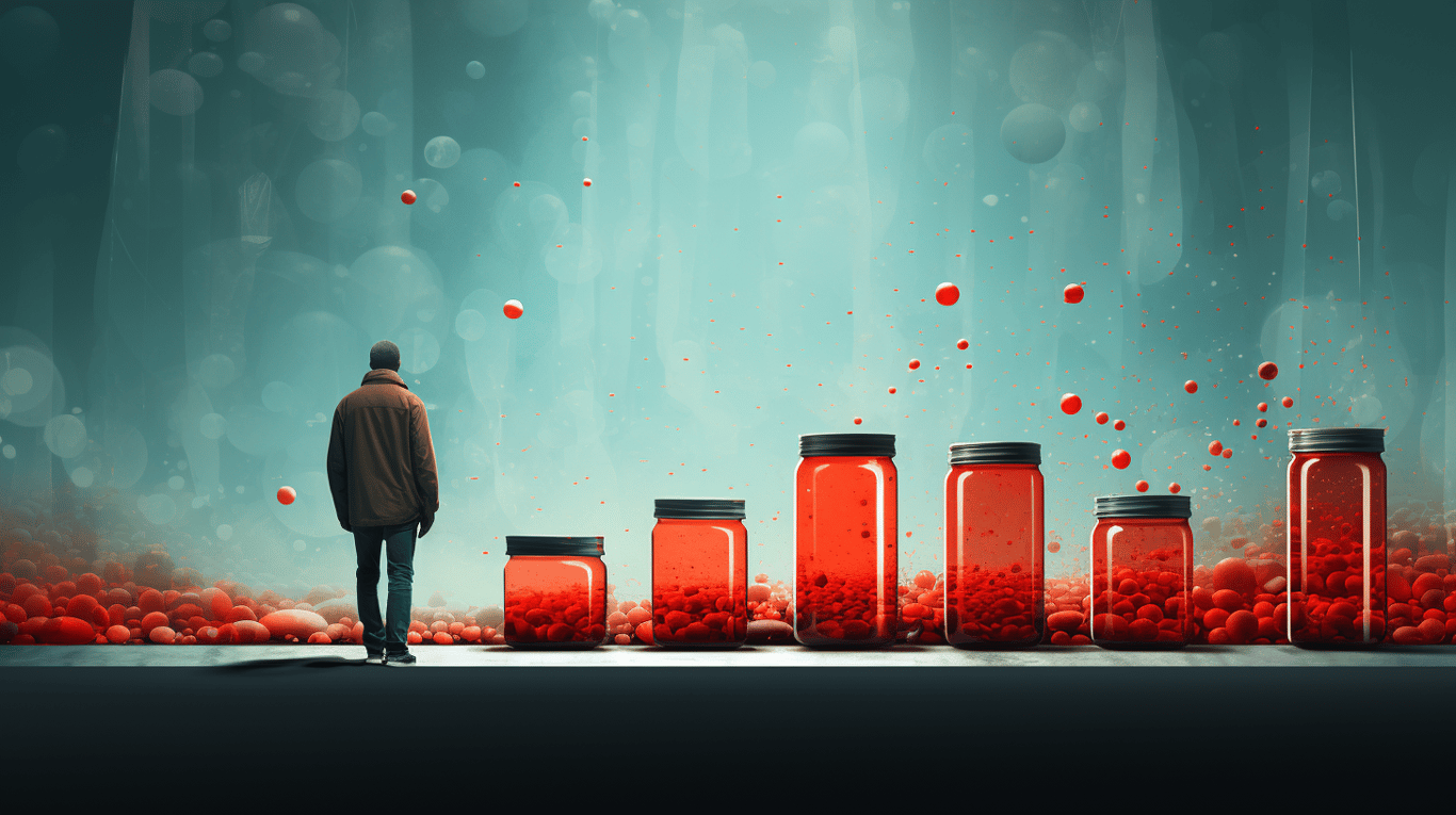 abstract image of a researcher studying a bottle of drug.