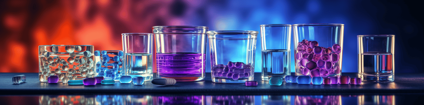 image of drug pills surrounding a glass of water symbolizing drug consumption