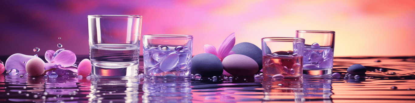 image of drug pills surrounding a glass of water symbolizing drug consumption