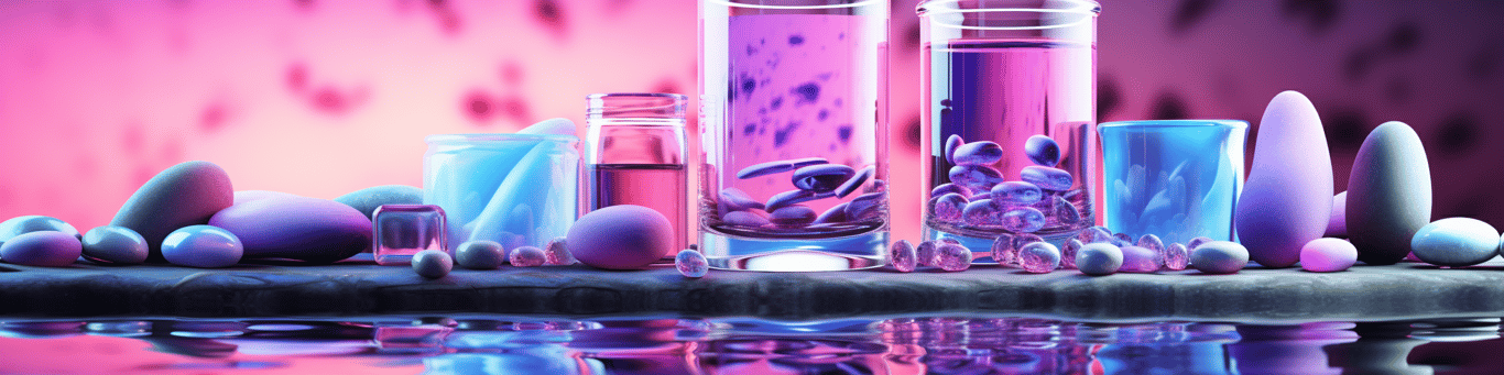 image of drug pills surrounding a glass of water symbolizing drug consumption