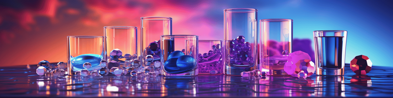 image of drug pills surrounding a glass of water symbolizing drug consumption