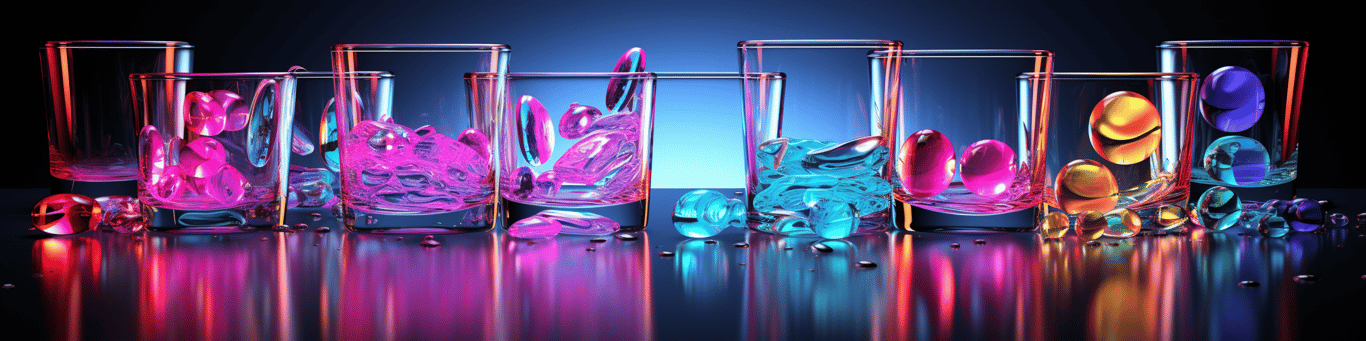 image of drug pills surrounding a glass of water symbolizing drug consumption