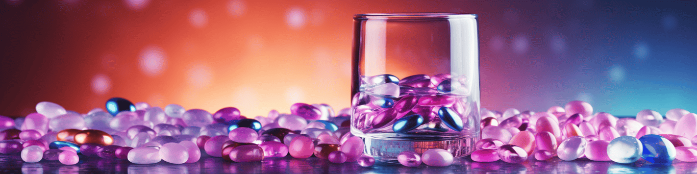 image of drug pills surrounding a glass of water symbolizing drug consumption