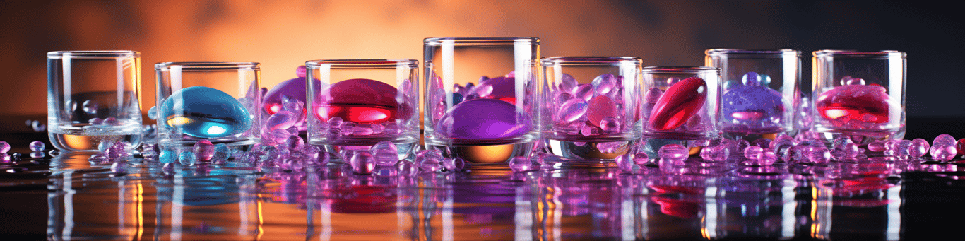 image of drug pills surrounding a glass of water symbolizing drug consumption