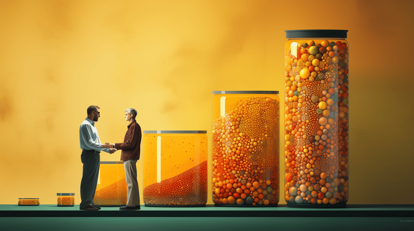 abstract image of a researcher studying a bottle of drug.