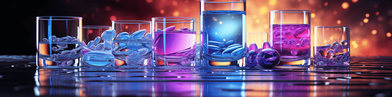 image of drug pills surrounding a glass of water symbolizing drug consumption