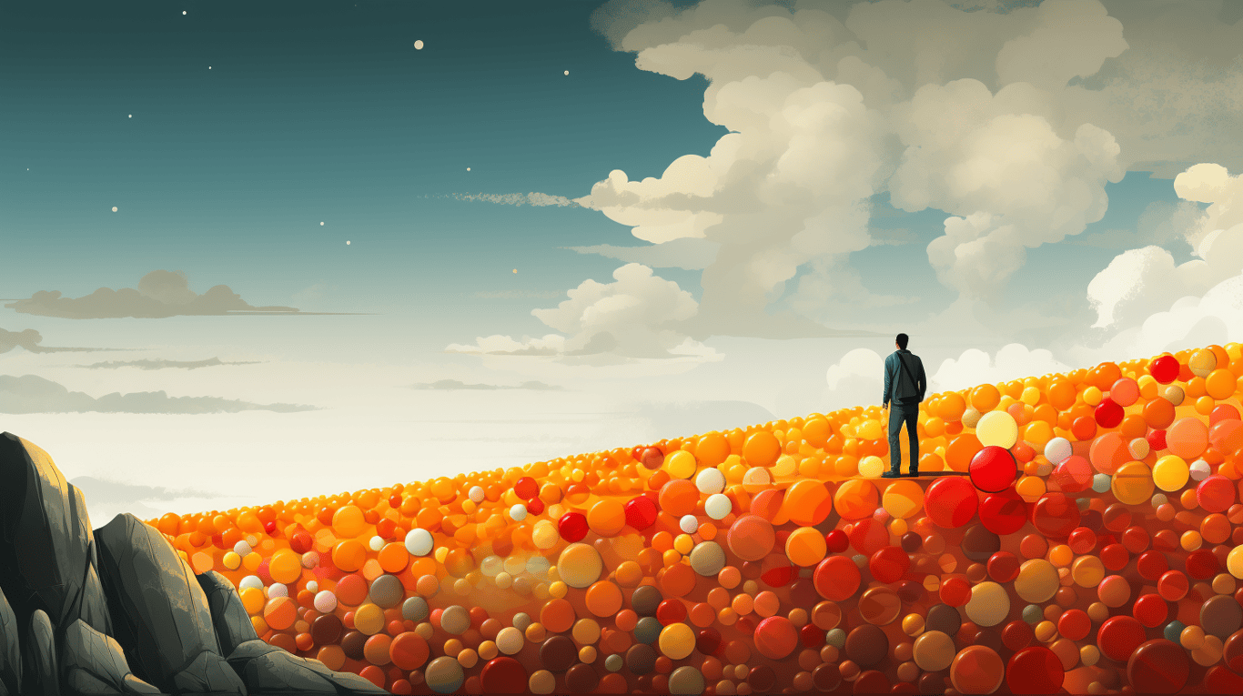 abstract image of a researcher studying a bottle of drug.