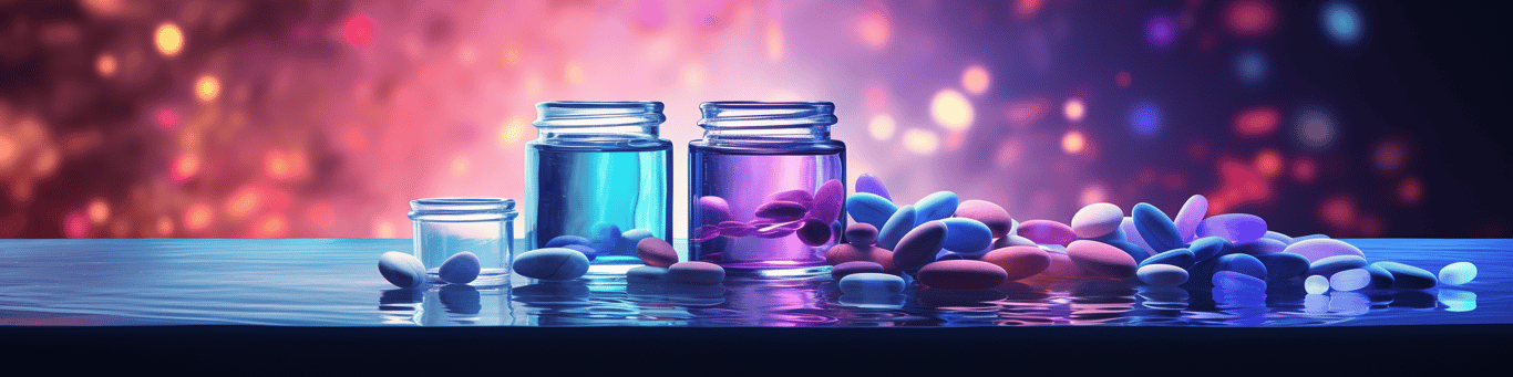 image of drug pills surrounding a glass of water symbolizing drug consumption