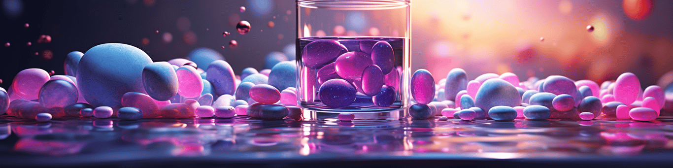 image of drug pills surrounding a glass of water symbolizing drug consumption