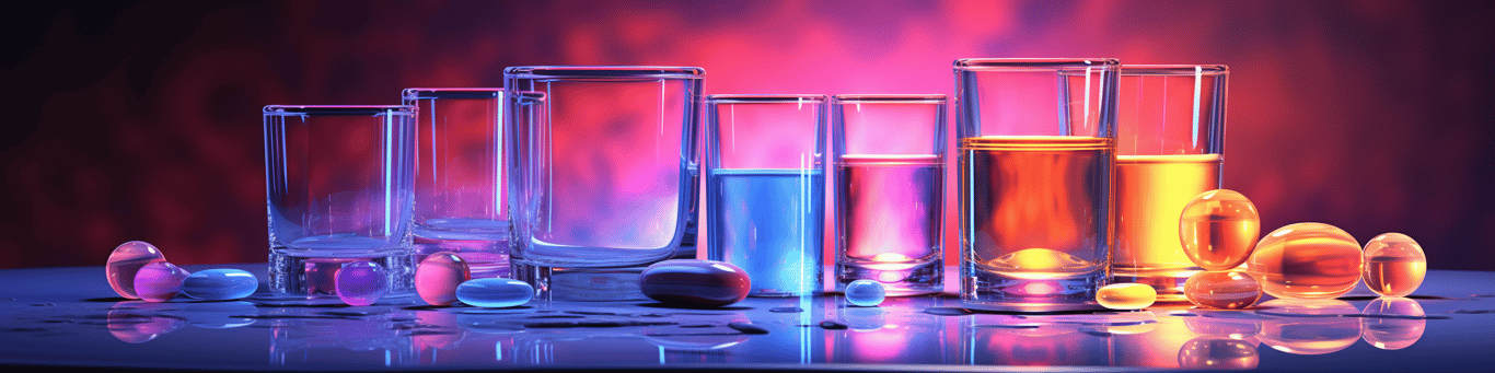 image of drug pills surrounding a glass of water symbolizing drug consumption